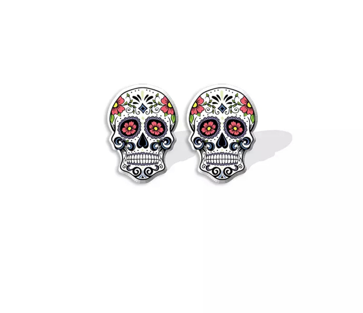 Acrylic Stud Earrings - Sugar Skull