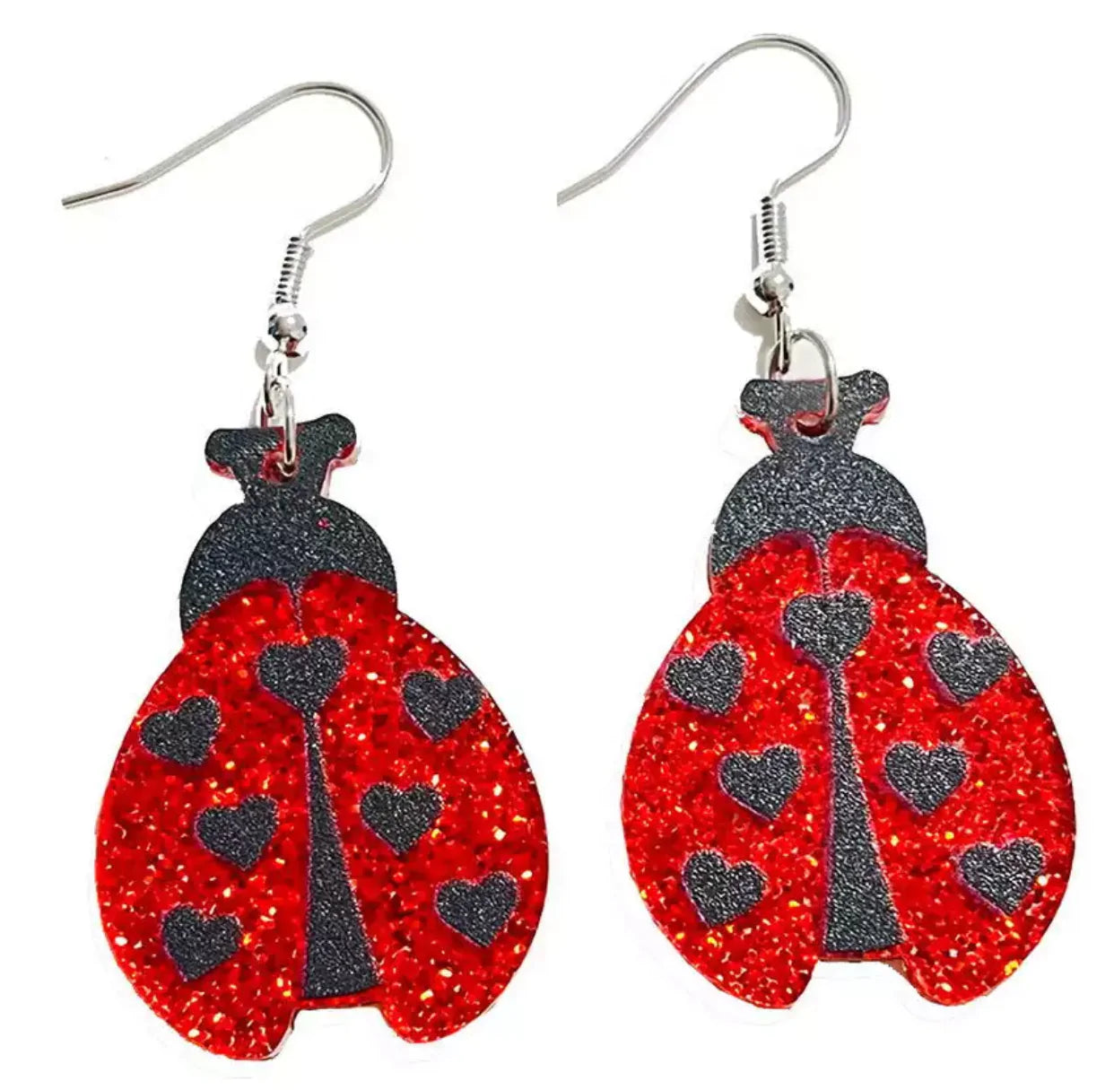 Acrylic Dangle Earrings - Glitter Ladybug