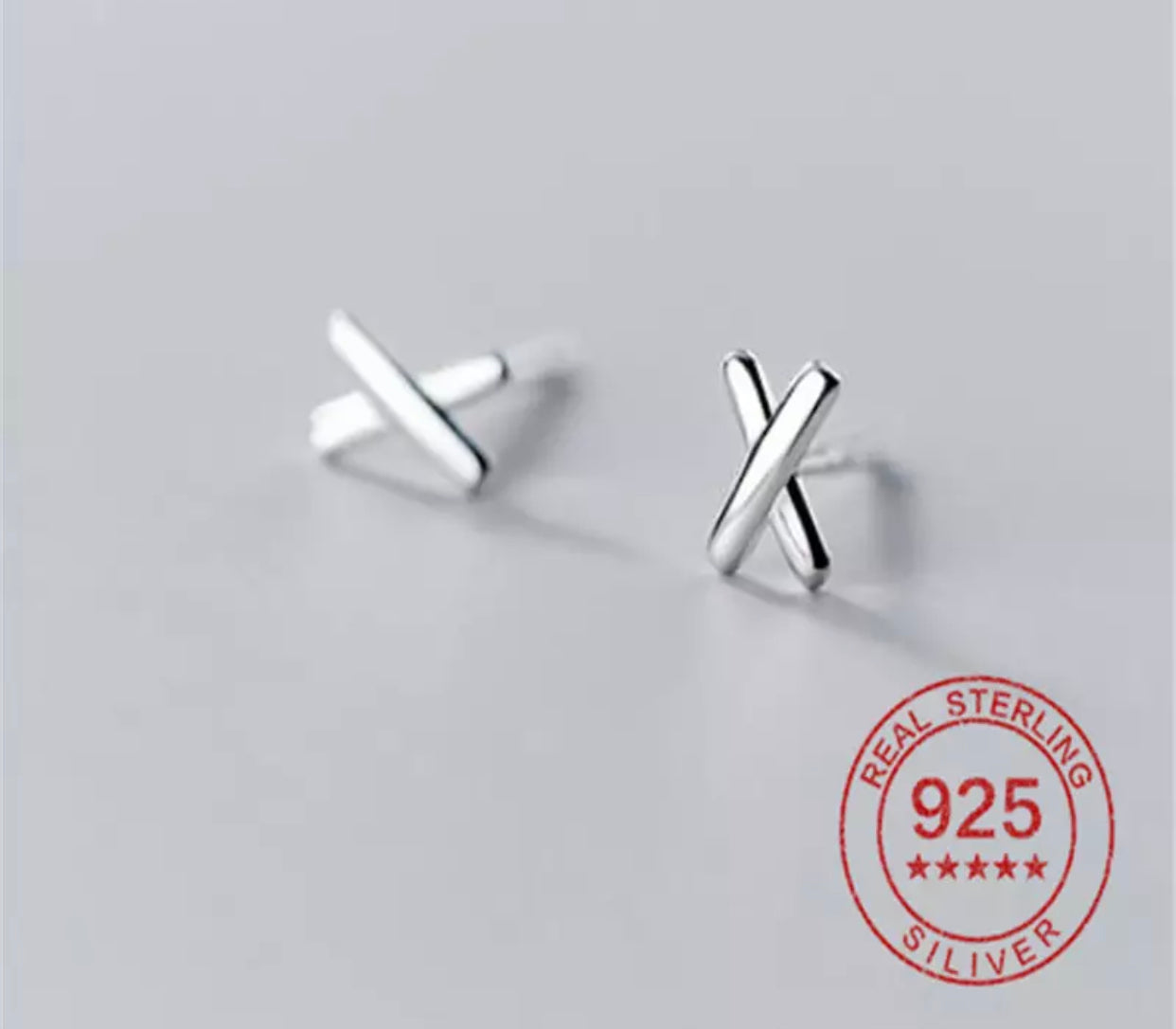 Metal Stud Earrings - X - Sterling Silver