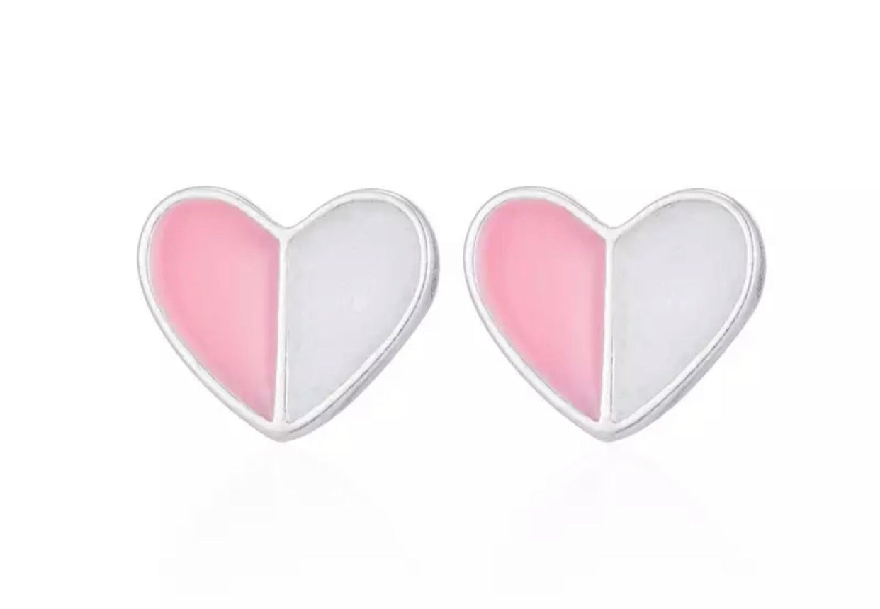 Metal Stud Earrings - Half & Half Heart