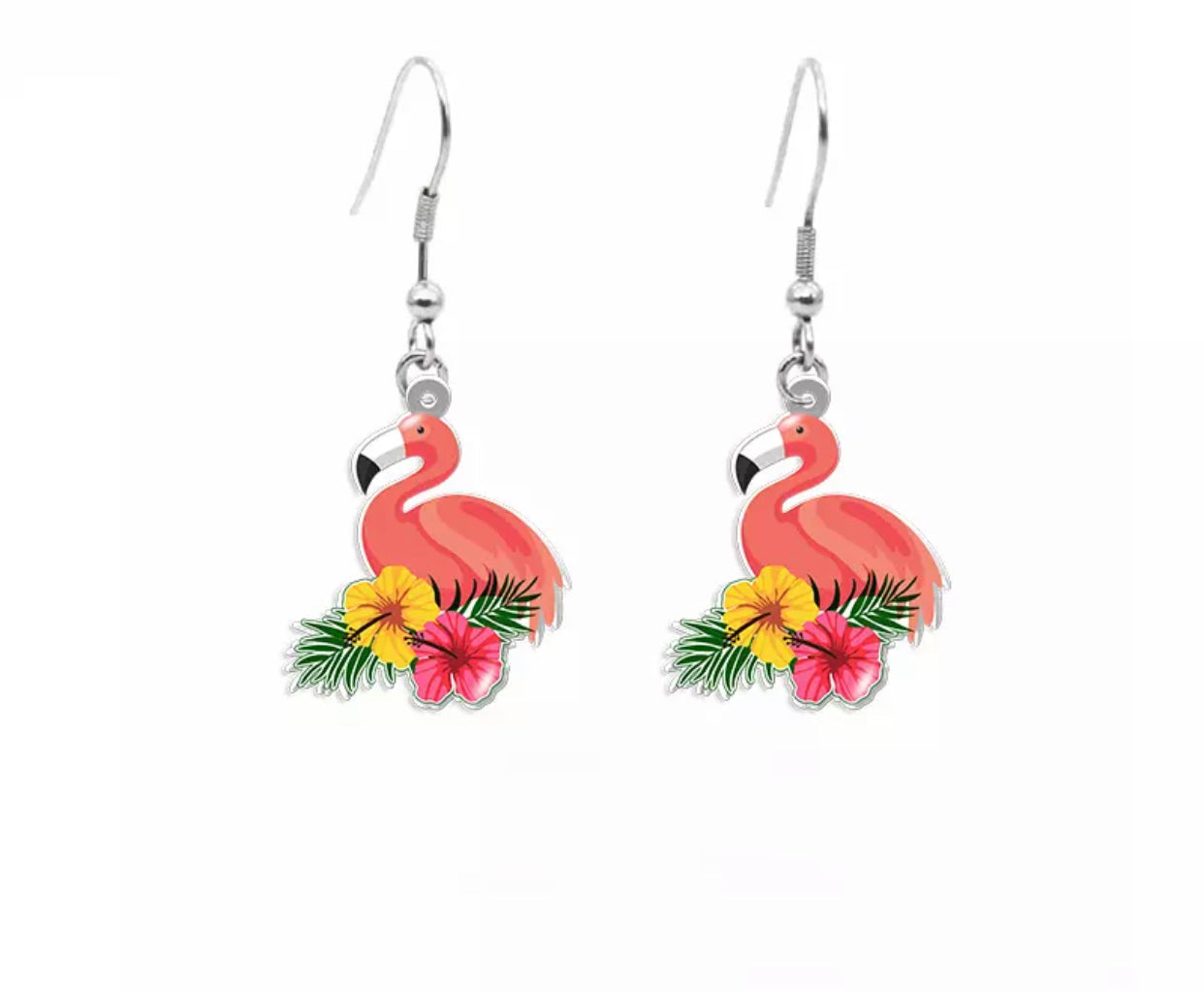 Acrylic Hook Earrings - Tropical Flamingo