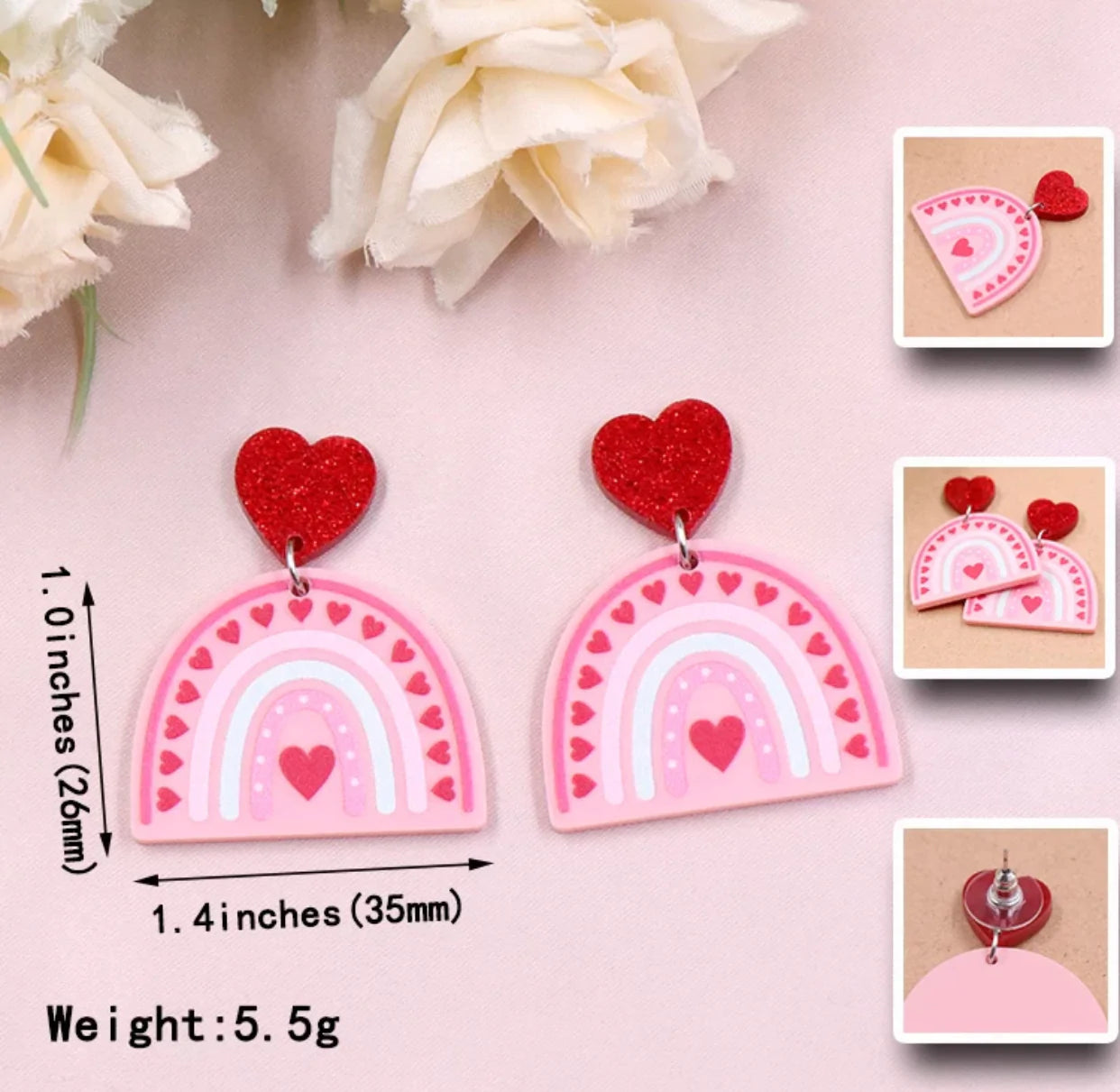 Acrylic Dangle Earrings - Rainbow Heart