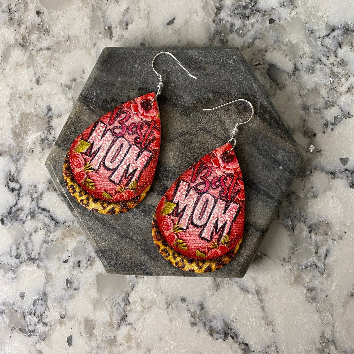 Faux Leather Earrings - Best Mom Teardrops