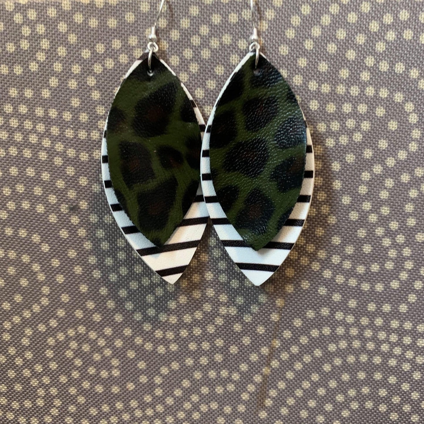 Faux Leather Earrings - Animal Print Diamond Double