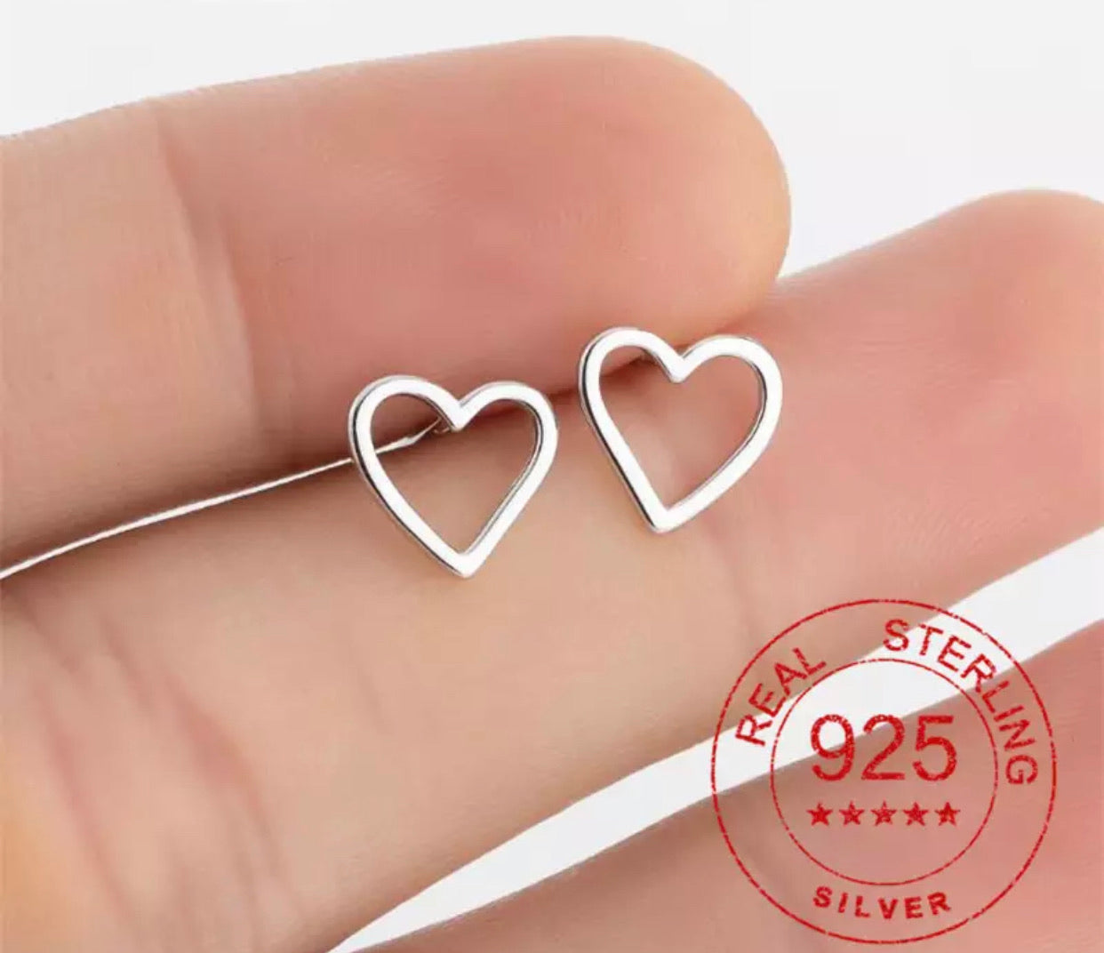 Metal Stud Earrings - Heart Cutout - Sterling Silver