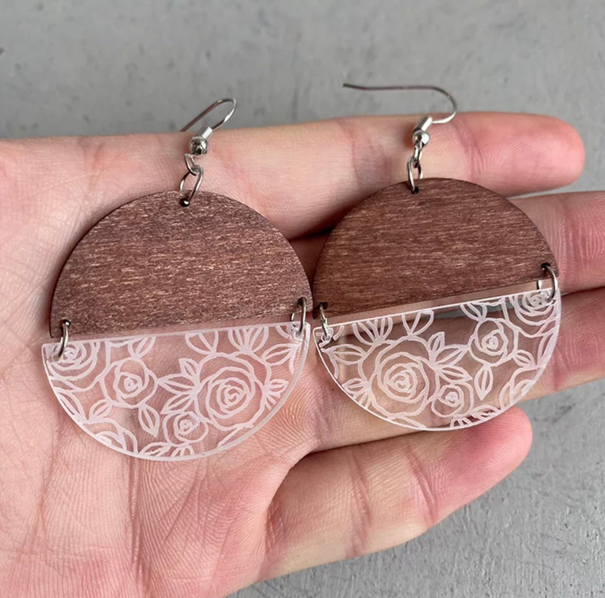 Wood & Acrylic Earrings - Half & Half