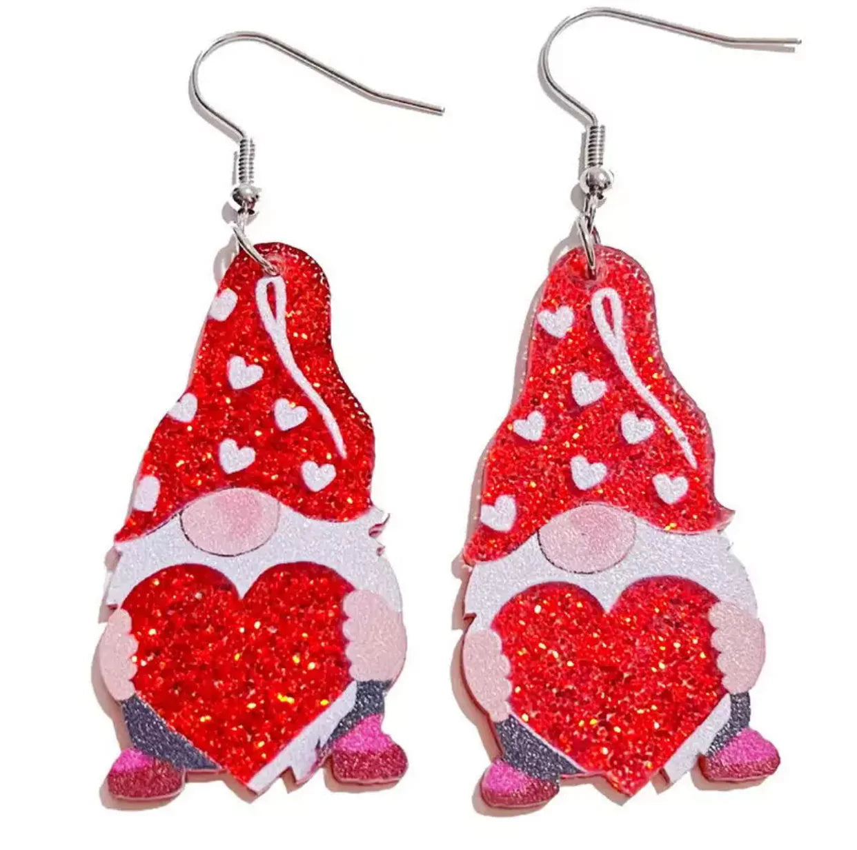 Acrylic Dangle Earrings - Gnome Red Glitter