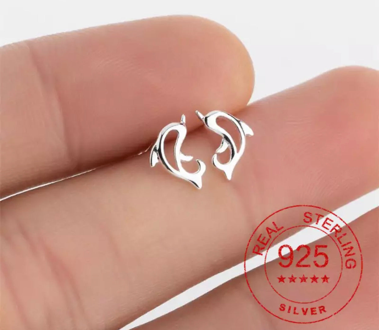 Metal Stud Earrings - Dolphin - Sterling Silver