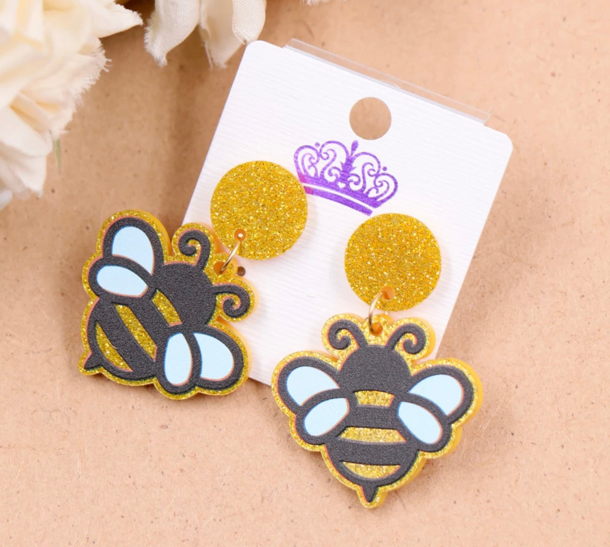 Acrylic Stud Dangle Earrings - Yellow Bee