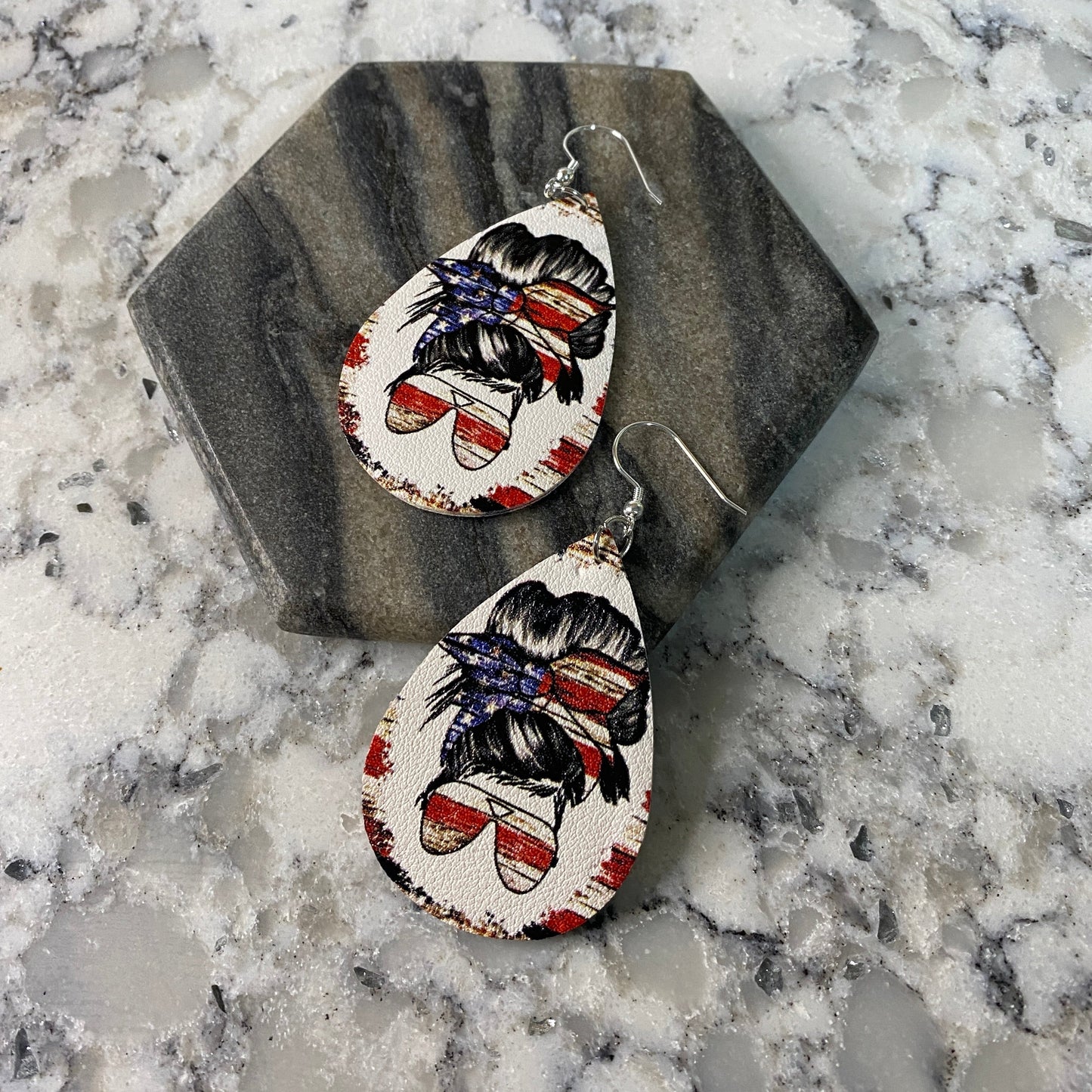 Faux Leather Earrings - Americana Girl Teardrops