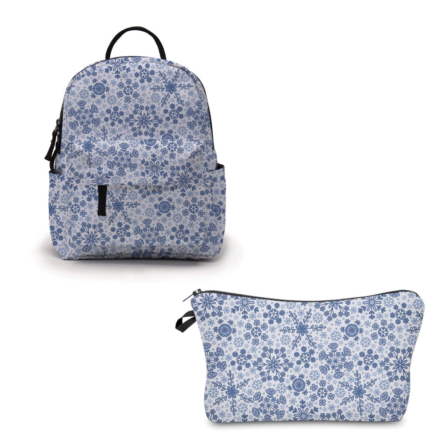 Pouch & Mini Backpack Holiday Set - Light Blue Snowflakes