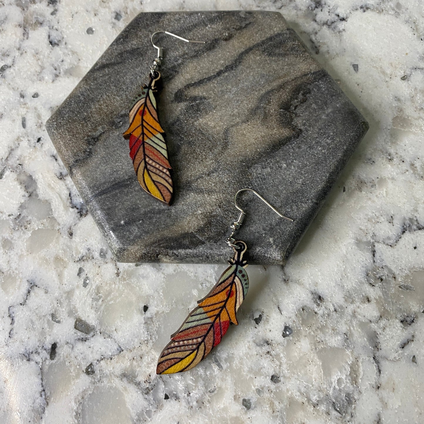 Wooden Cutout Dangle Earring - Feather