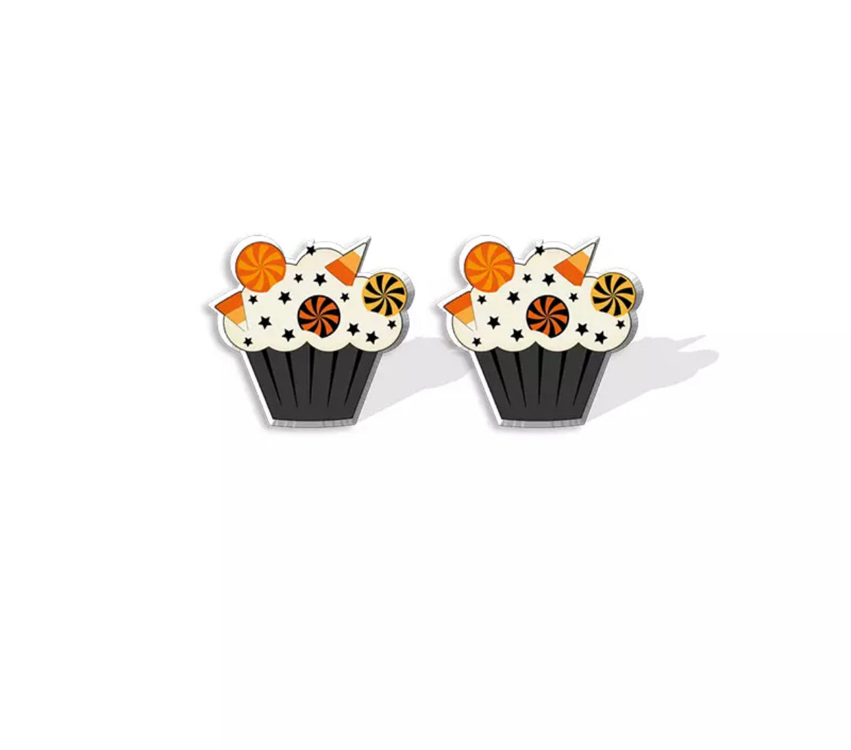 Acrylic Stud Earrings - Halloween Cupcake