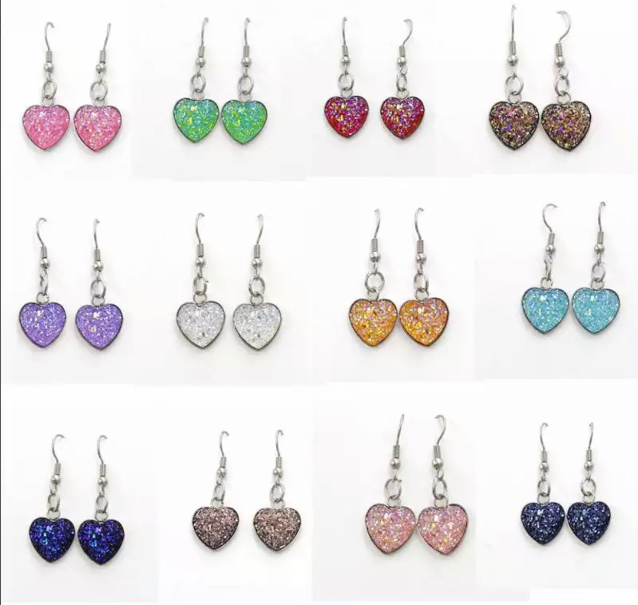 Druzy Drop Earrings - Heart Shaped