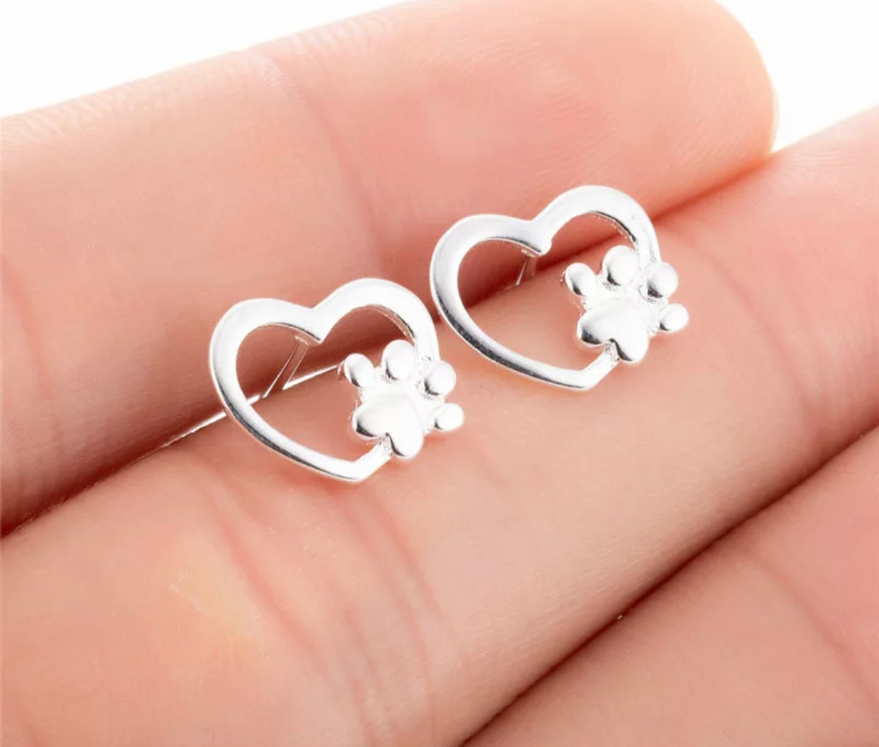 Metal Stud Earrings - Heart Paw