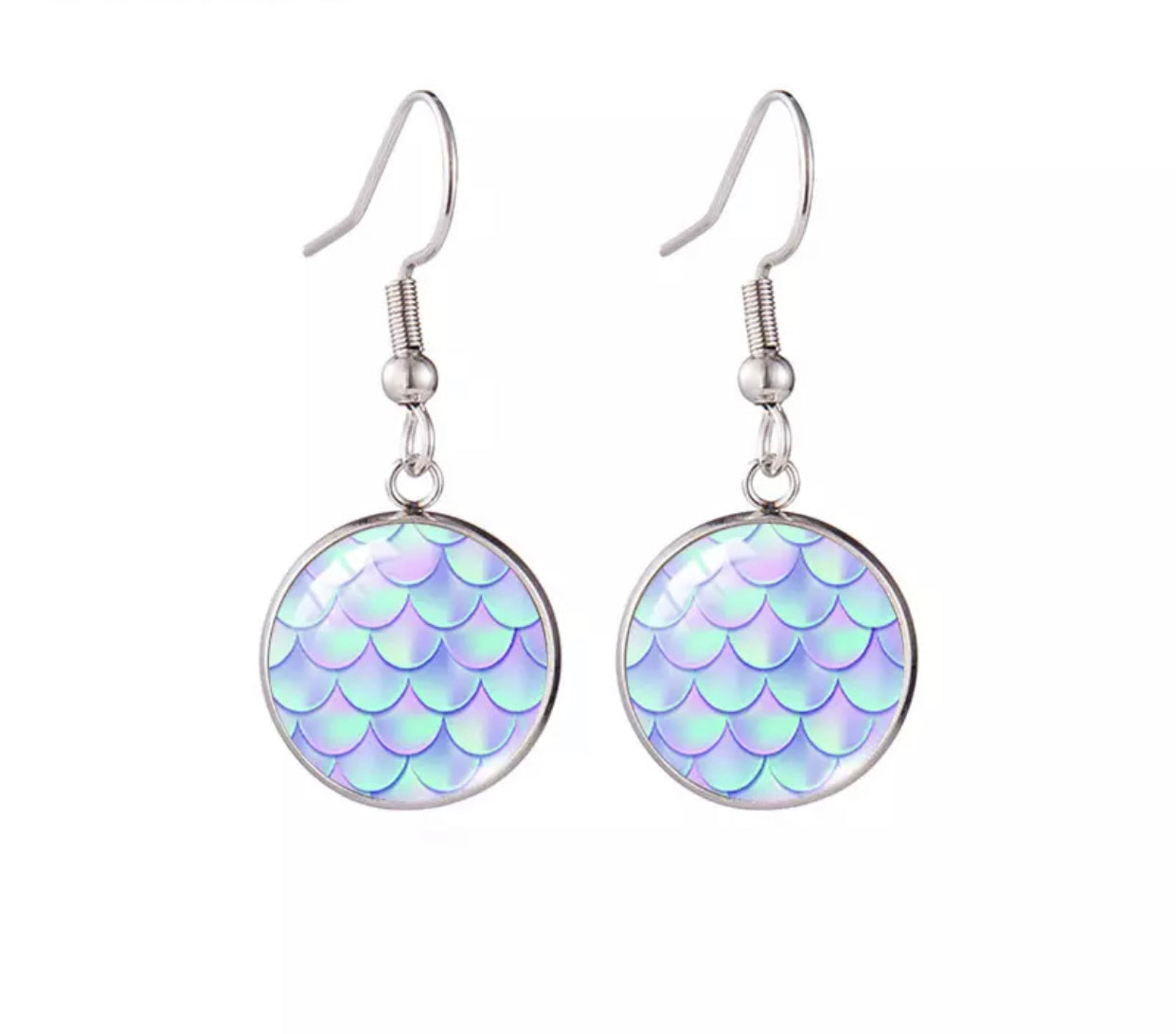 Glass Dome Drop Earrings - Mermaid