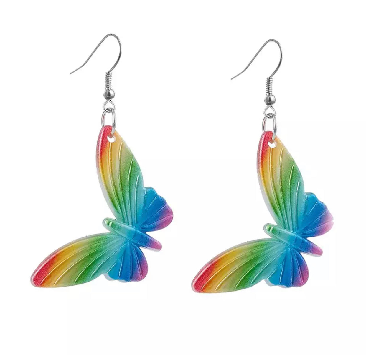 Acrylic Hook Dangle Earrings - Rainbow Butterfly