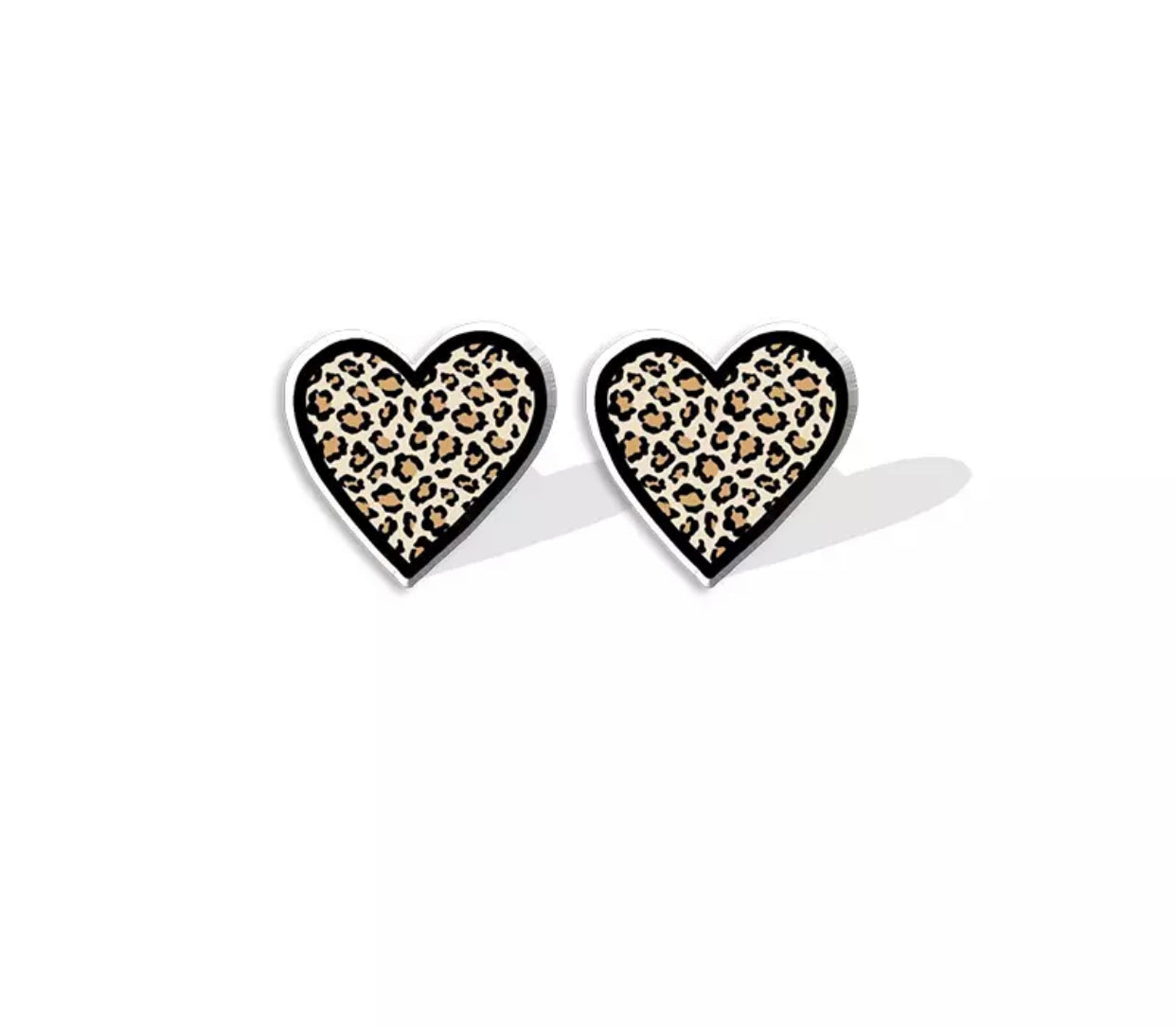 Acrylic Studs - Animal Print Heart Black Outline