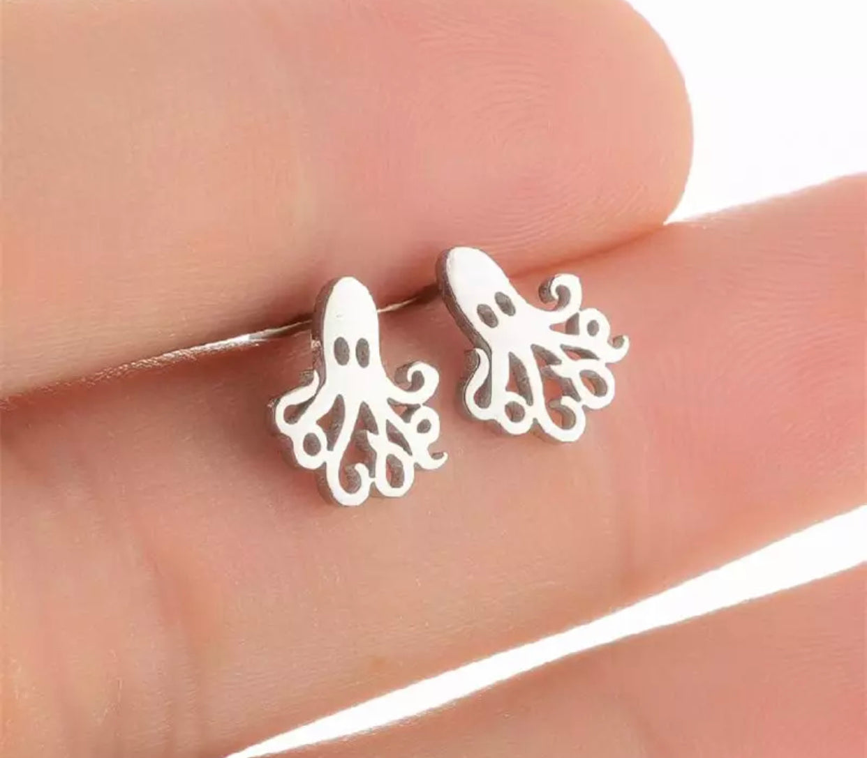 Metal Stud Earrings - Octopus