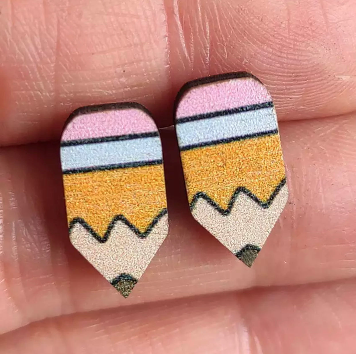 Wooden Stud Earrings - Pencil