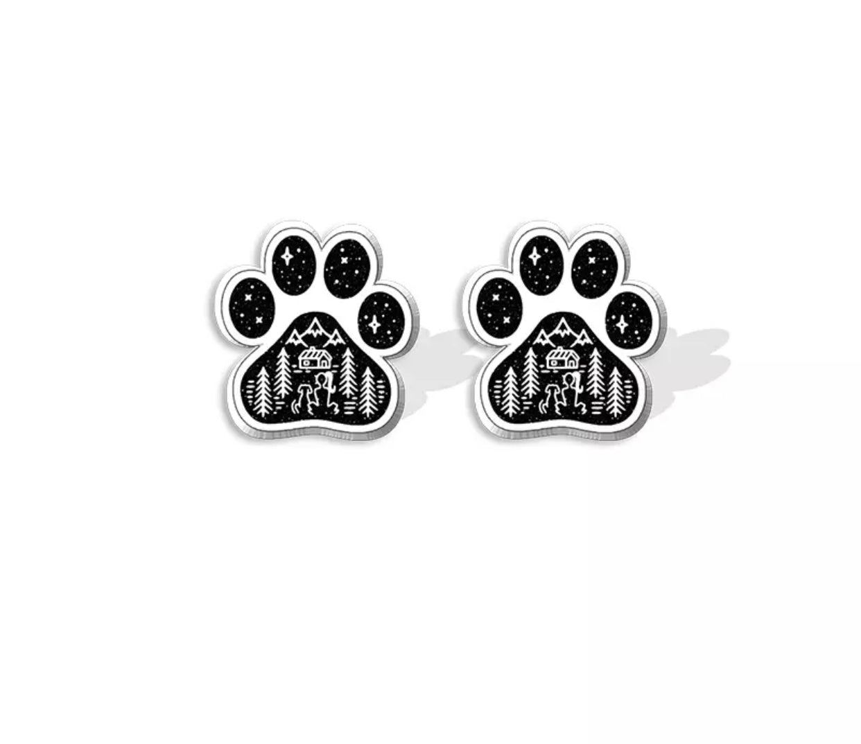 Acrylic Stud Earrings - Mountain Adventure Paw