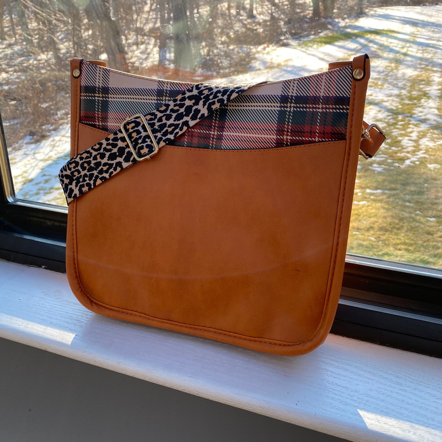 Aubree Crossbody Purse - Camel Plaid