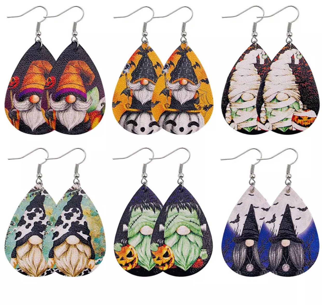 Faux Leather Earrings - Halloween Gnome