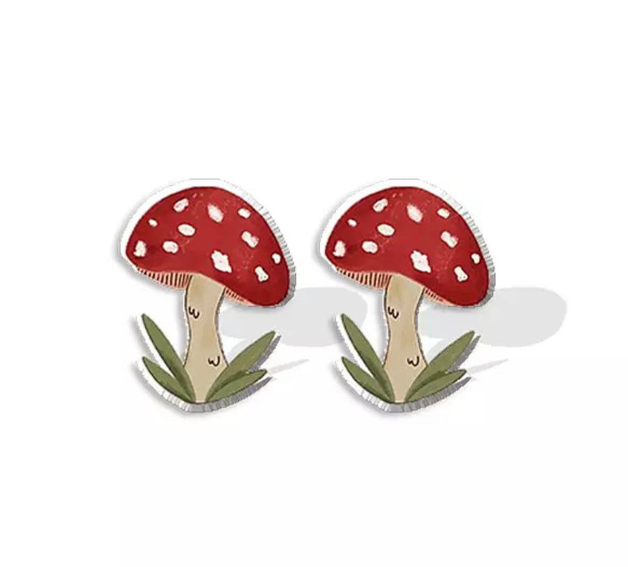 Acrylic Stud Earrings - Mushroom