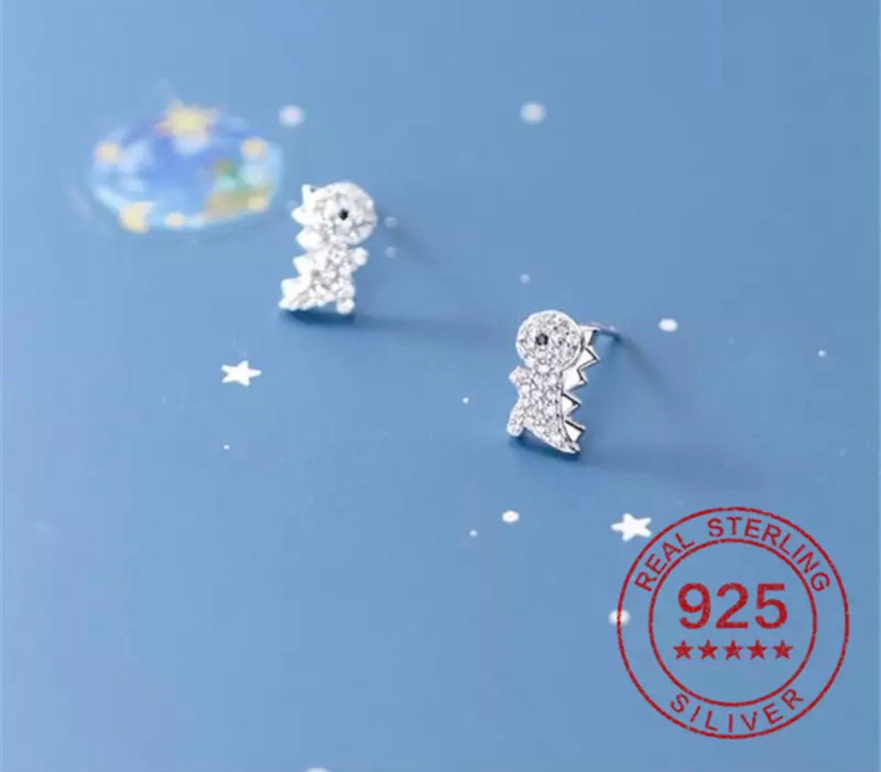 Metal Stud Earrings - Dinosaur Gem - Sterling Silver