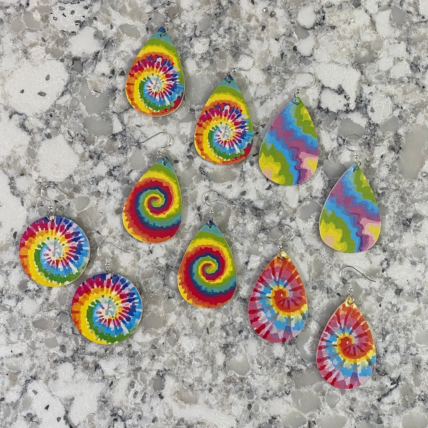 Faux Leather Earrings - Tie Dye Teardrops