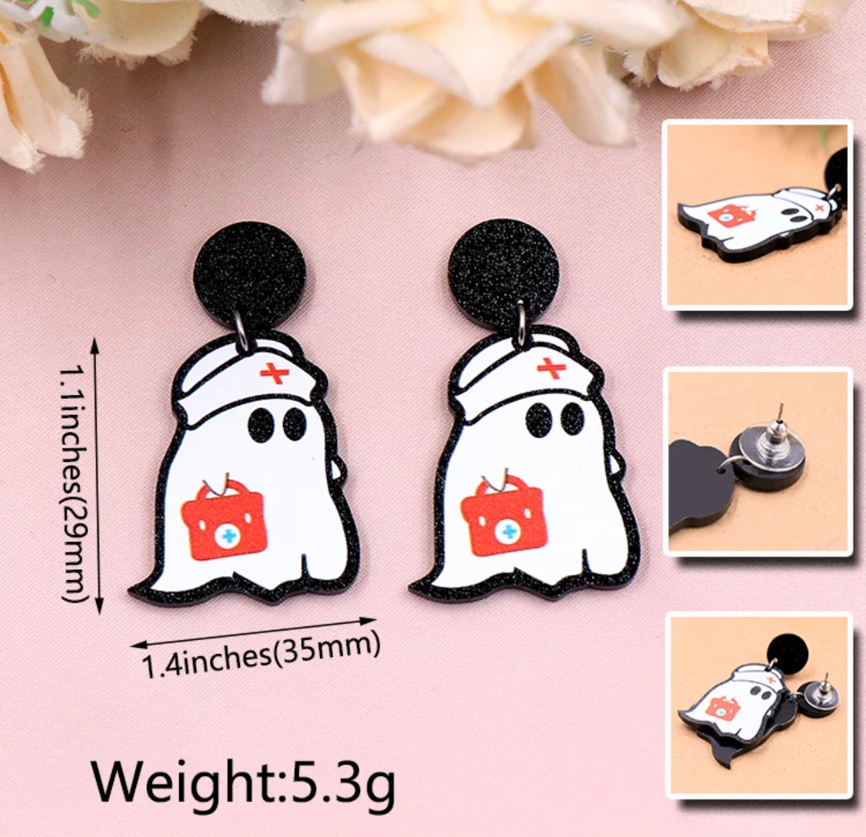 Acrylic Stud Dangles - Nurse Ghost - Halloween