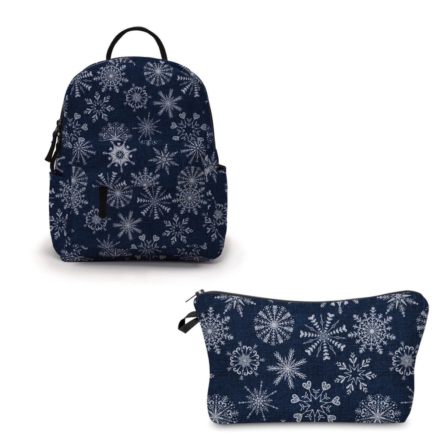 Pouch & Mini Backpack Holiday Set - Denim Snowflakes