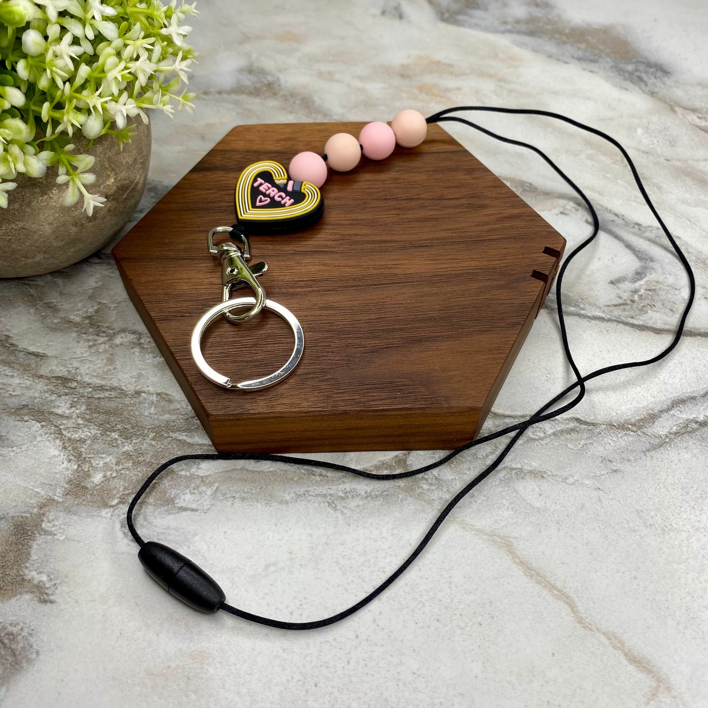 Break-Away Necklace Lanyard with Keychain Clasp - Silicone Bead - Teacher
