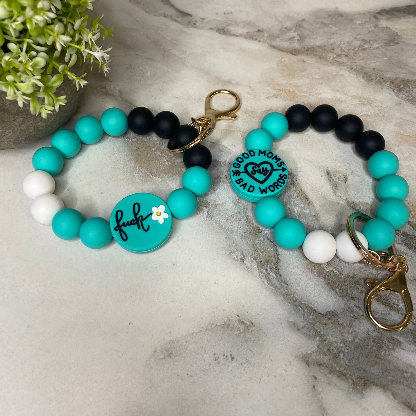 Silicone Bracelet Keychain - Mom Adult Fuck - Teal