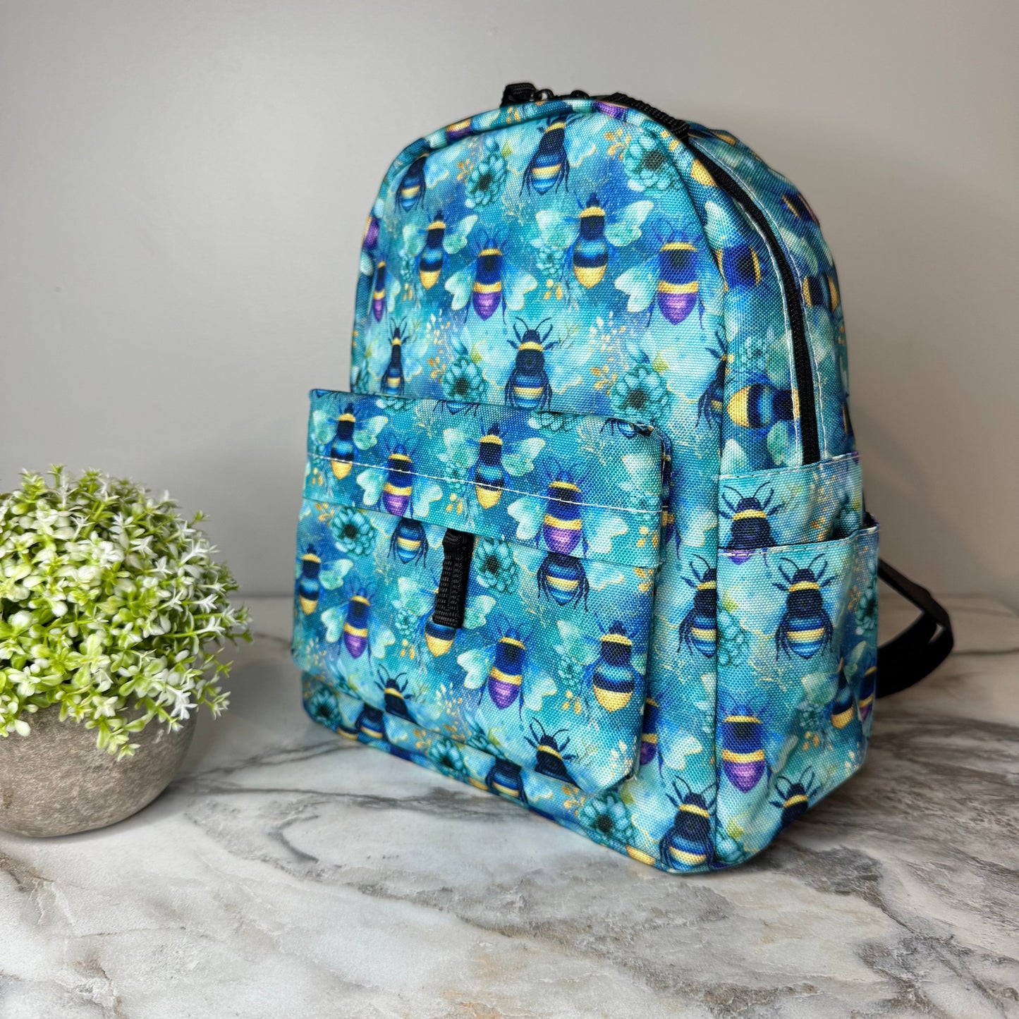 Mini Backpack - Teal Floral Bee