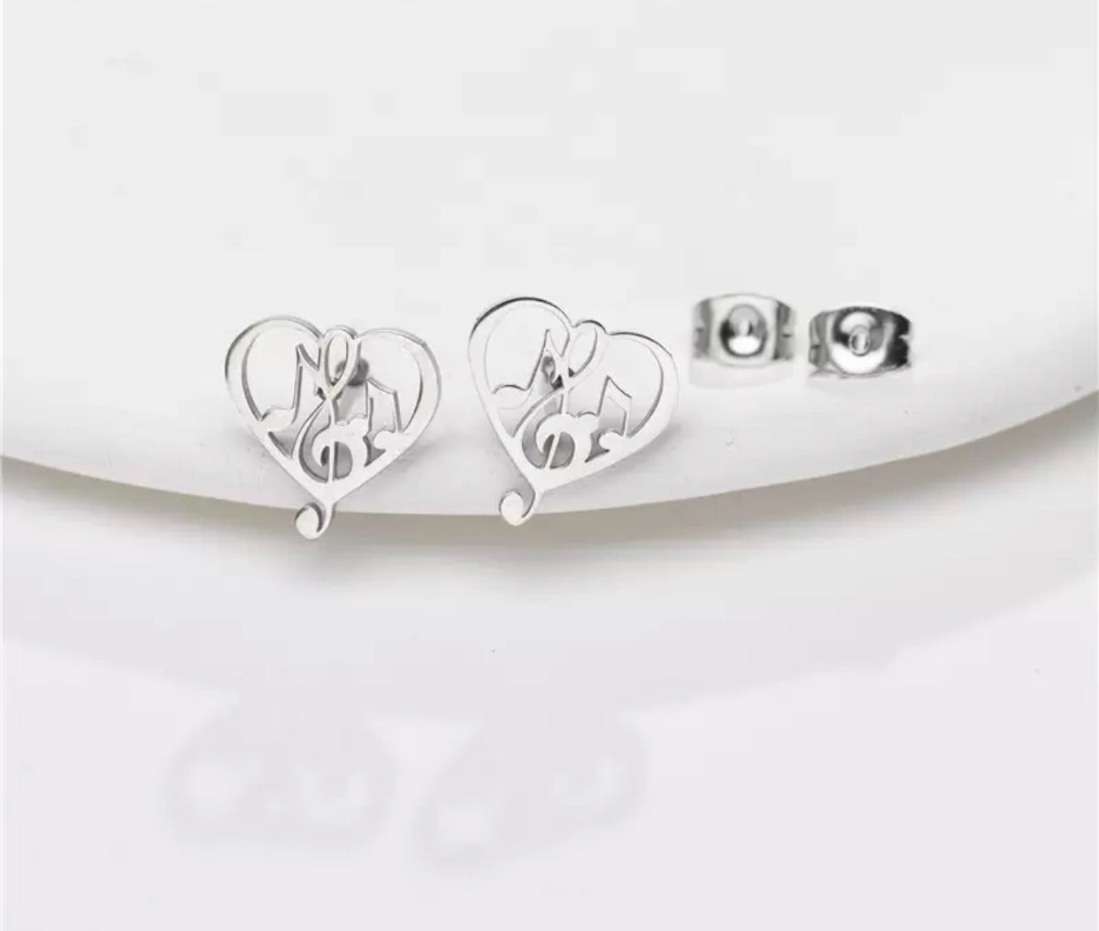 Metal Stud Earrings - Heart Music