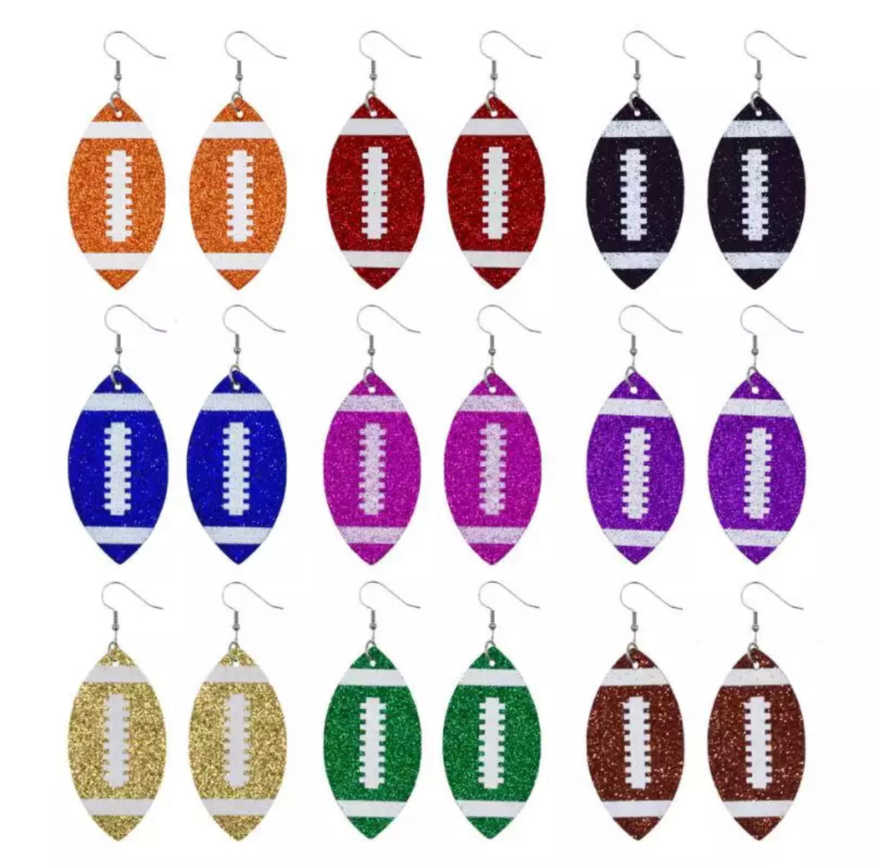 Faux Leather Earrings - Glitter Football