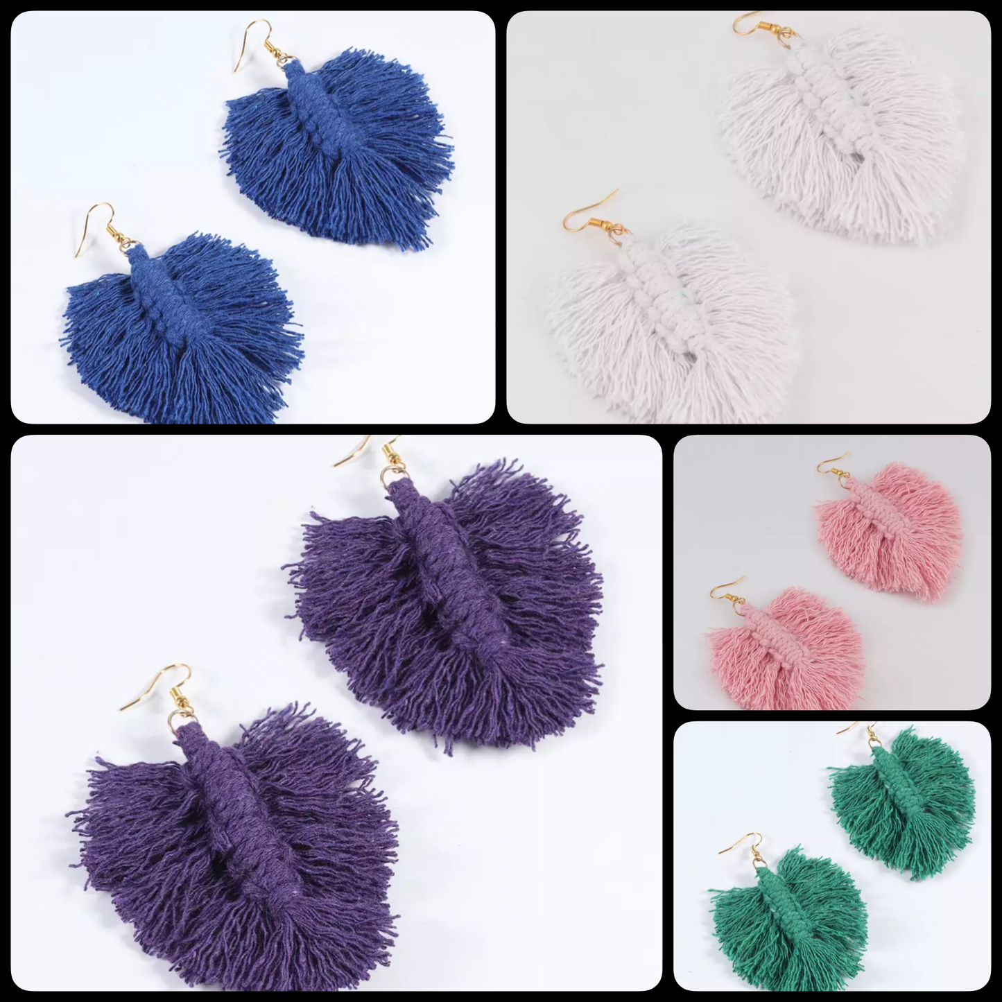 Macrame Earrings - Feather Fuzzy Smaller