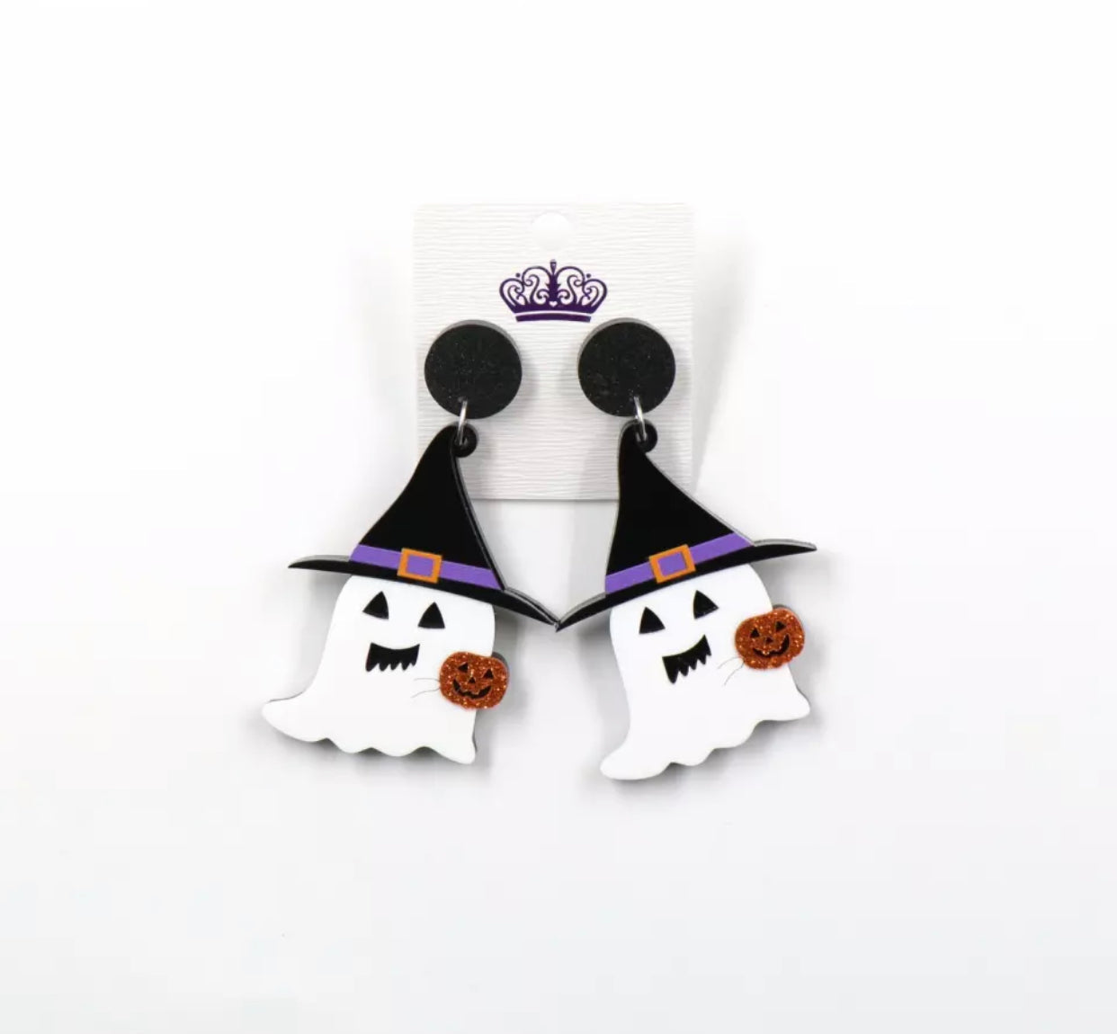 Acrylic Stud Dangle Earrings - Ghost and Pumpkin - Halloween