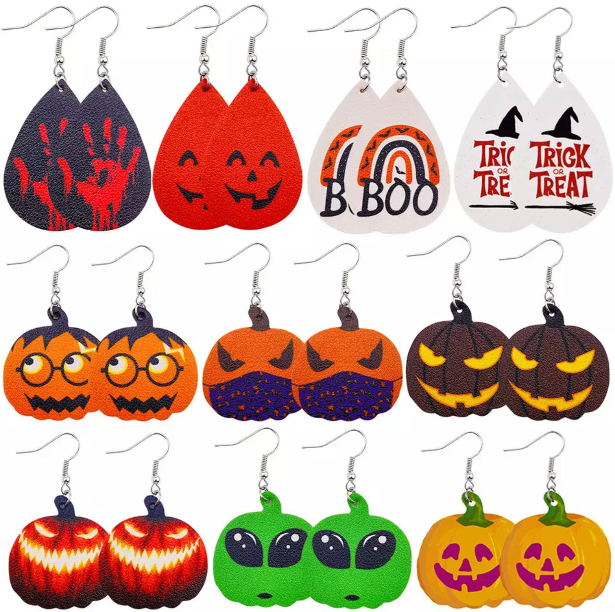 Faux Leather Earrings - Halloween Graphic