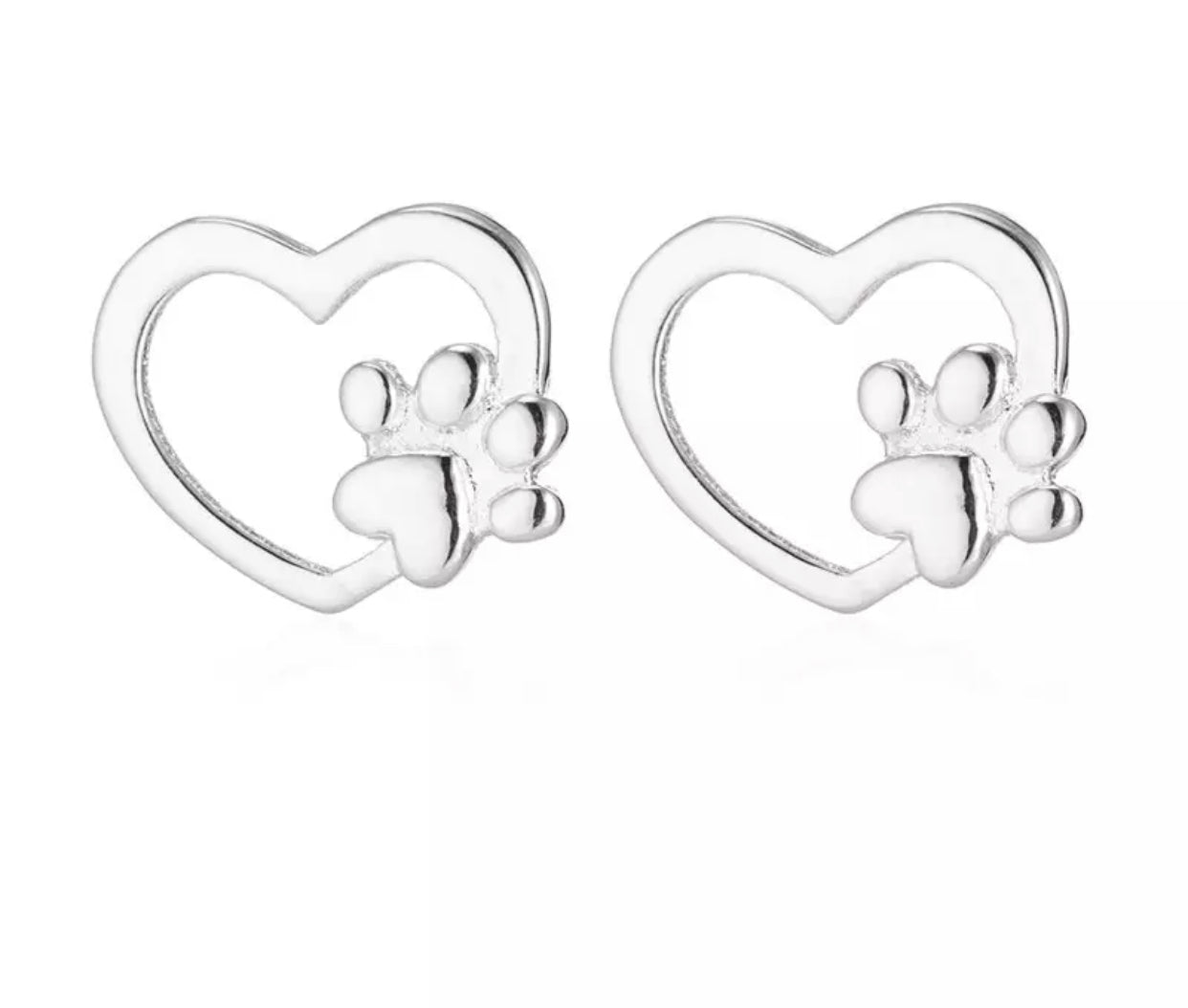 Metal Stud Earrings - Heart Paw