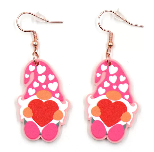 Acrylic Dangle Earrings - Heart Gnome