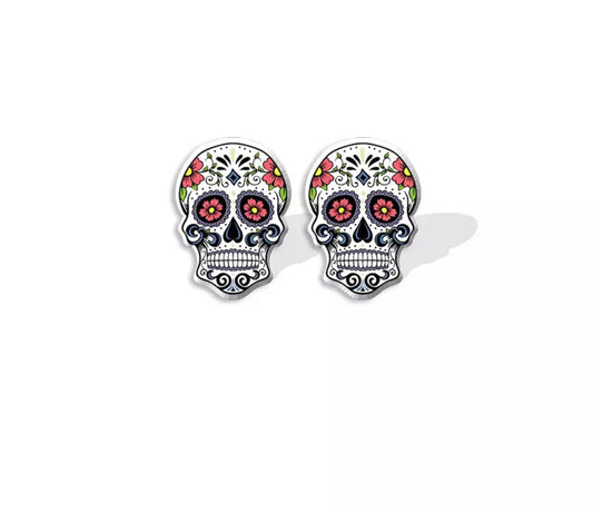 Acrylic Stud Earrings - Sugar Skull
