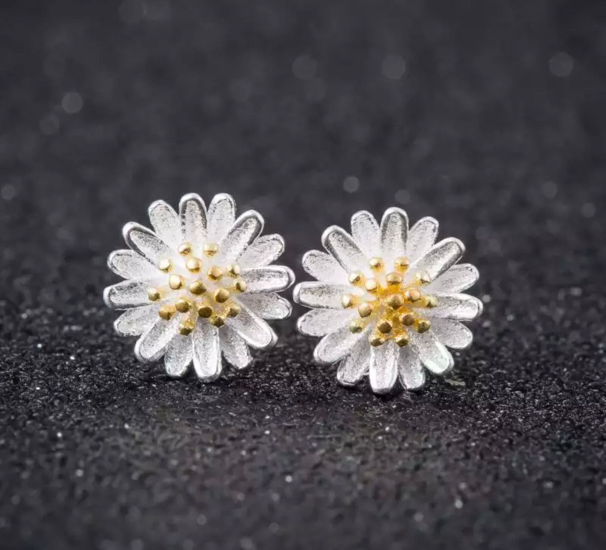 Metal Stud Earrings - Daisy Floral