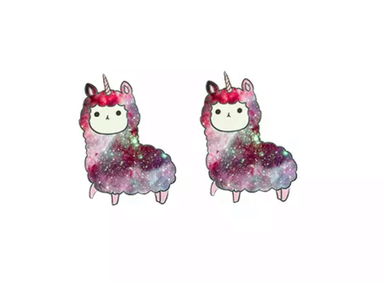 Acrylic Stud Earrings - Tie Dye Llama-Unicorn