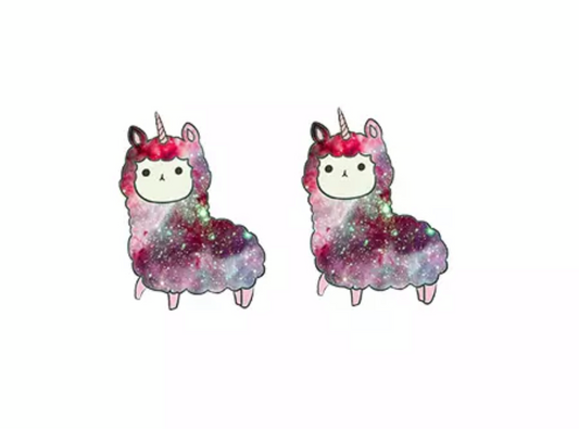 Acrylic Stud Earrings - Tie Dye Llama-Unicorn