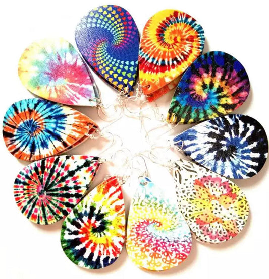Faux Leather Earrings - Tie Dye Teardrops