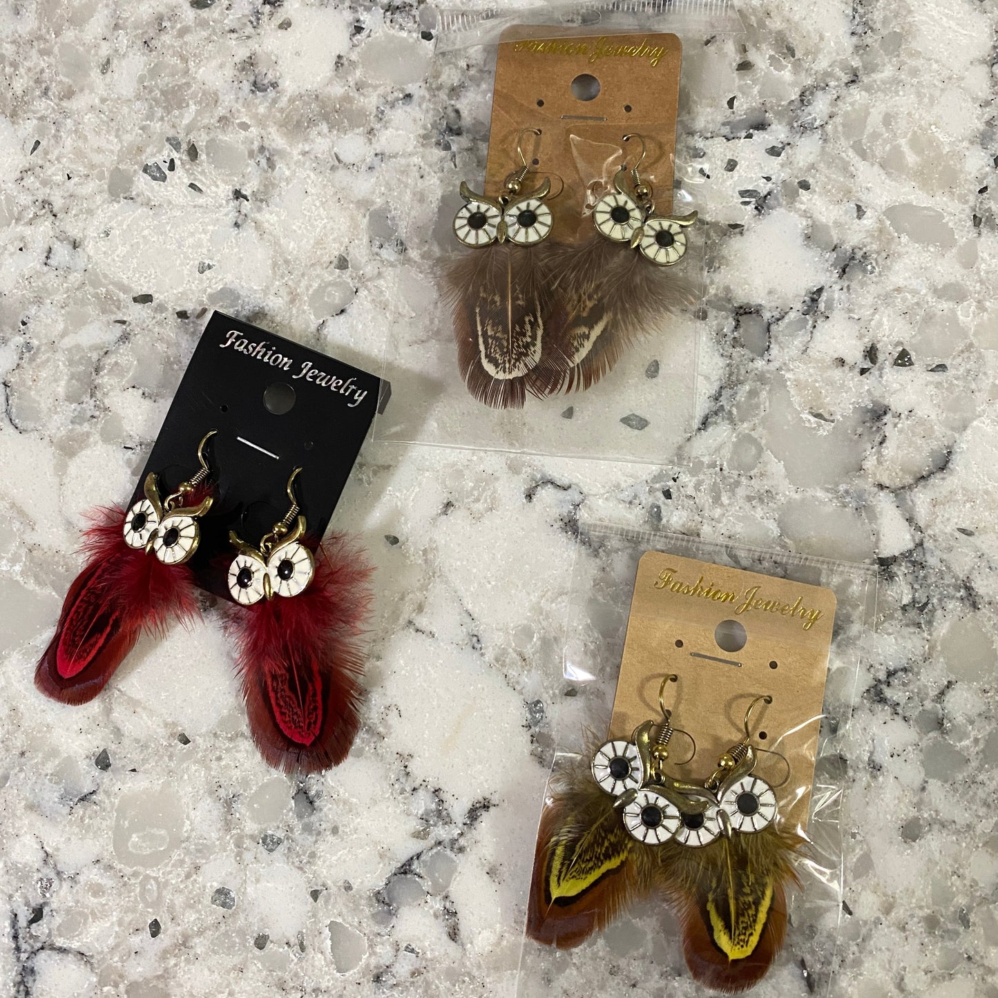 Dangle Earrings - Owl Feather
