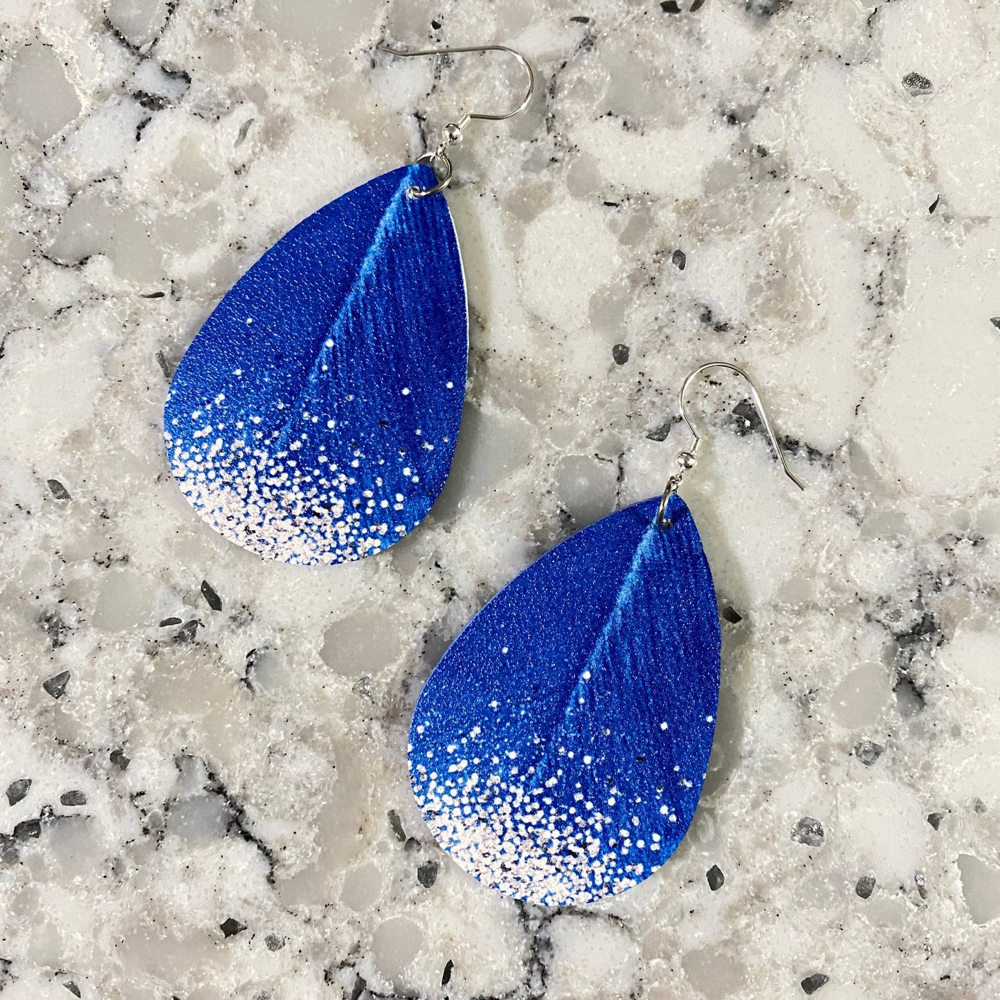 Faux Leather Earrings - Blue Sparkle Ombré Teardrops