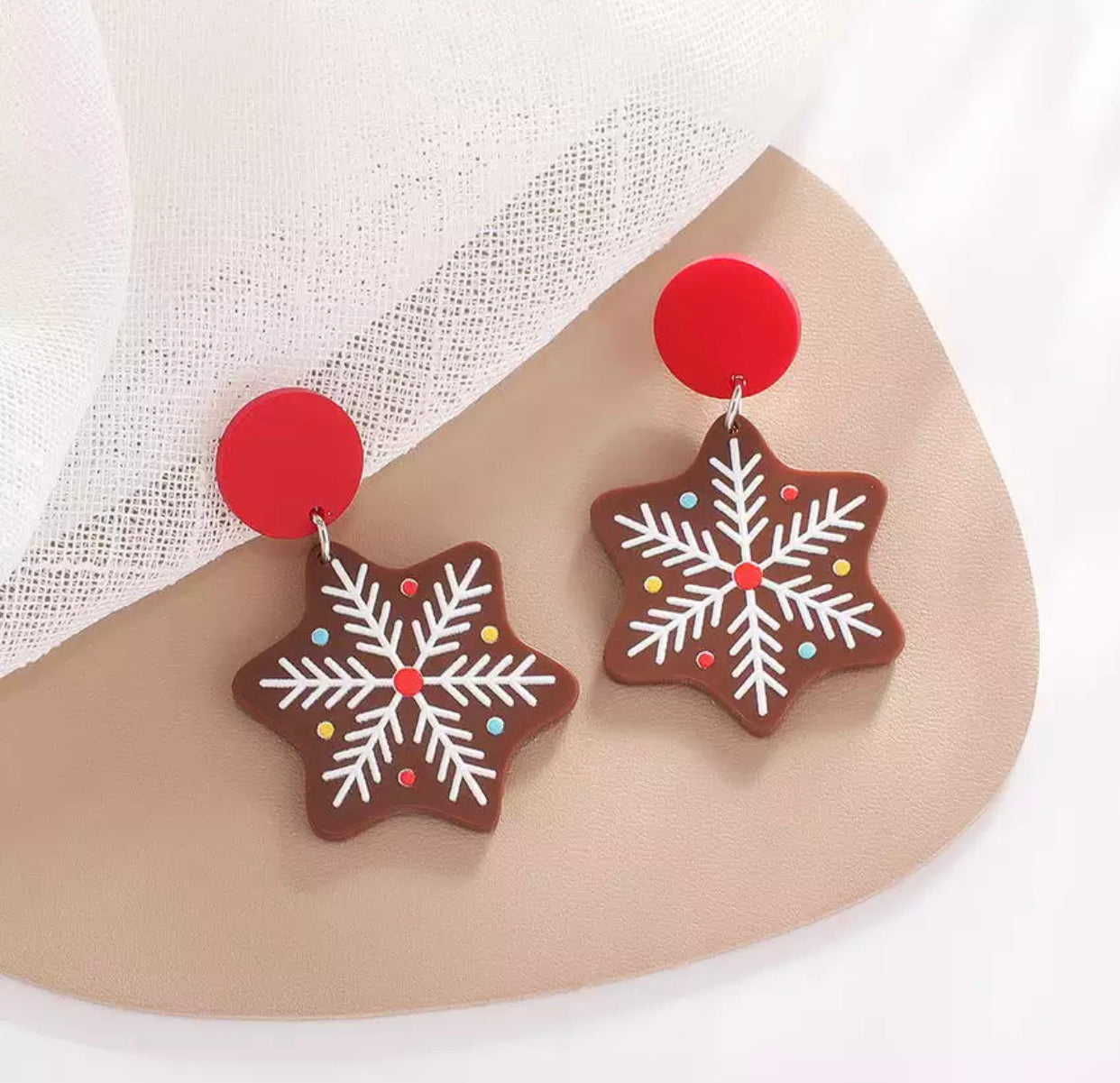 Acrylic Stud Dangle Earrings - Gingerbread Cookie